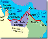 The Map of our Travels in Red - Click to see Overlooking the Muscat Bay Castle